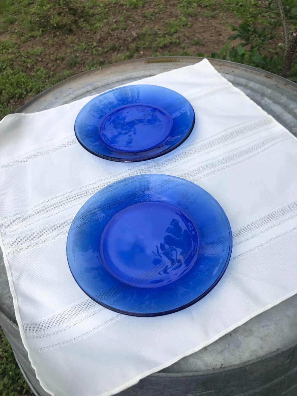 Vintage Cobalt Blue Glass Salad Dessert Plates, Set of 2